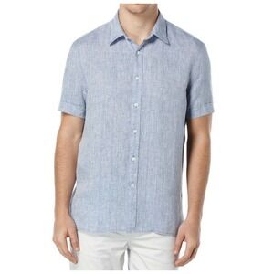 Perry Ellis Linen Shirt Mens XL Blue Pastel Button‎ Up Work Office Summer Light
